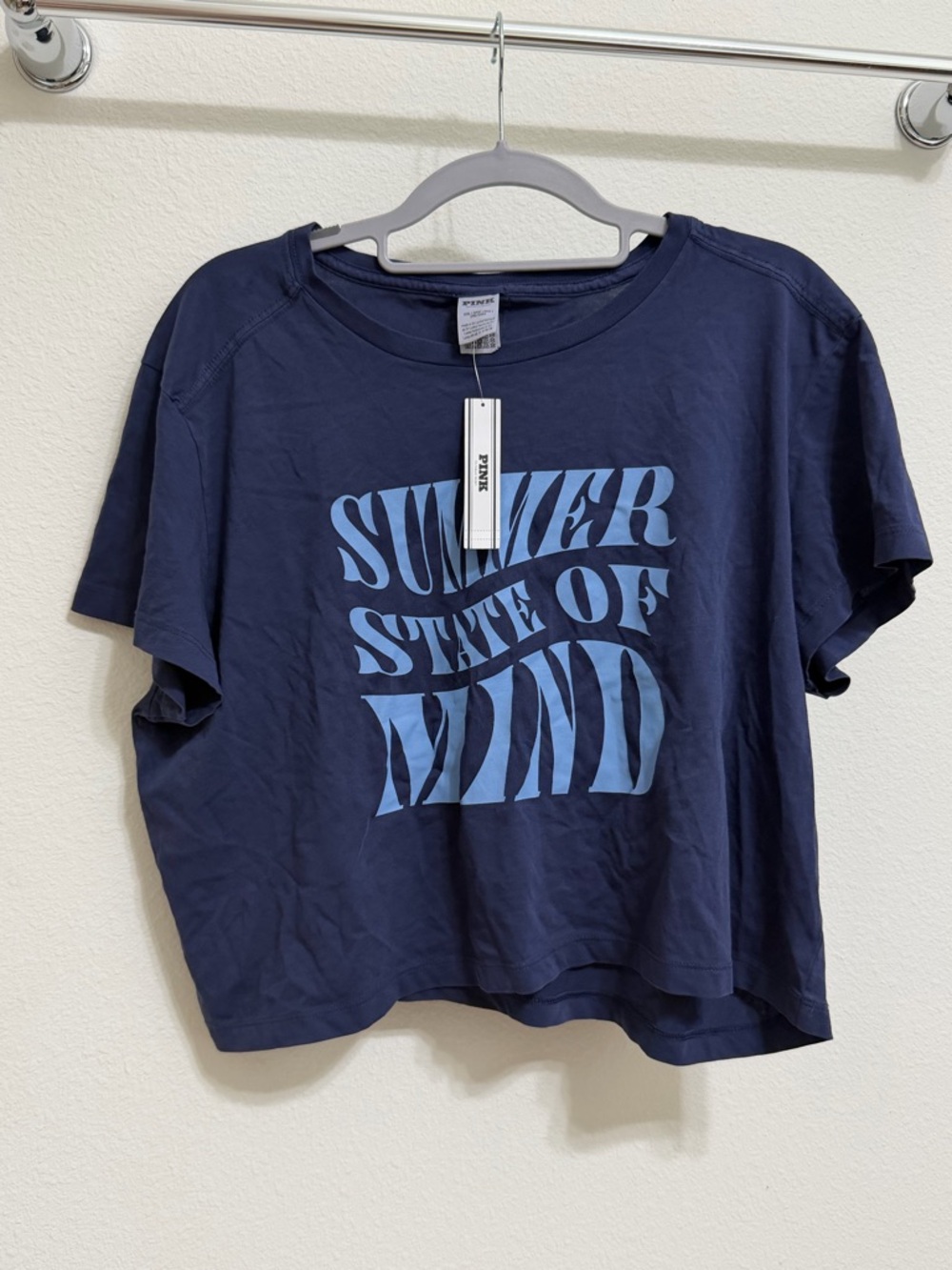 PINK Victoria's Secret Navy Tee with Light Blue Logo